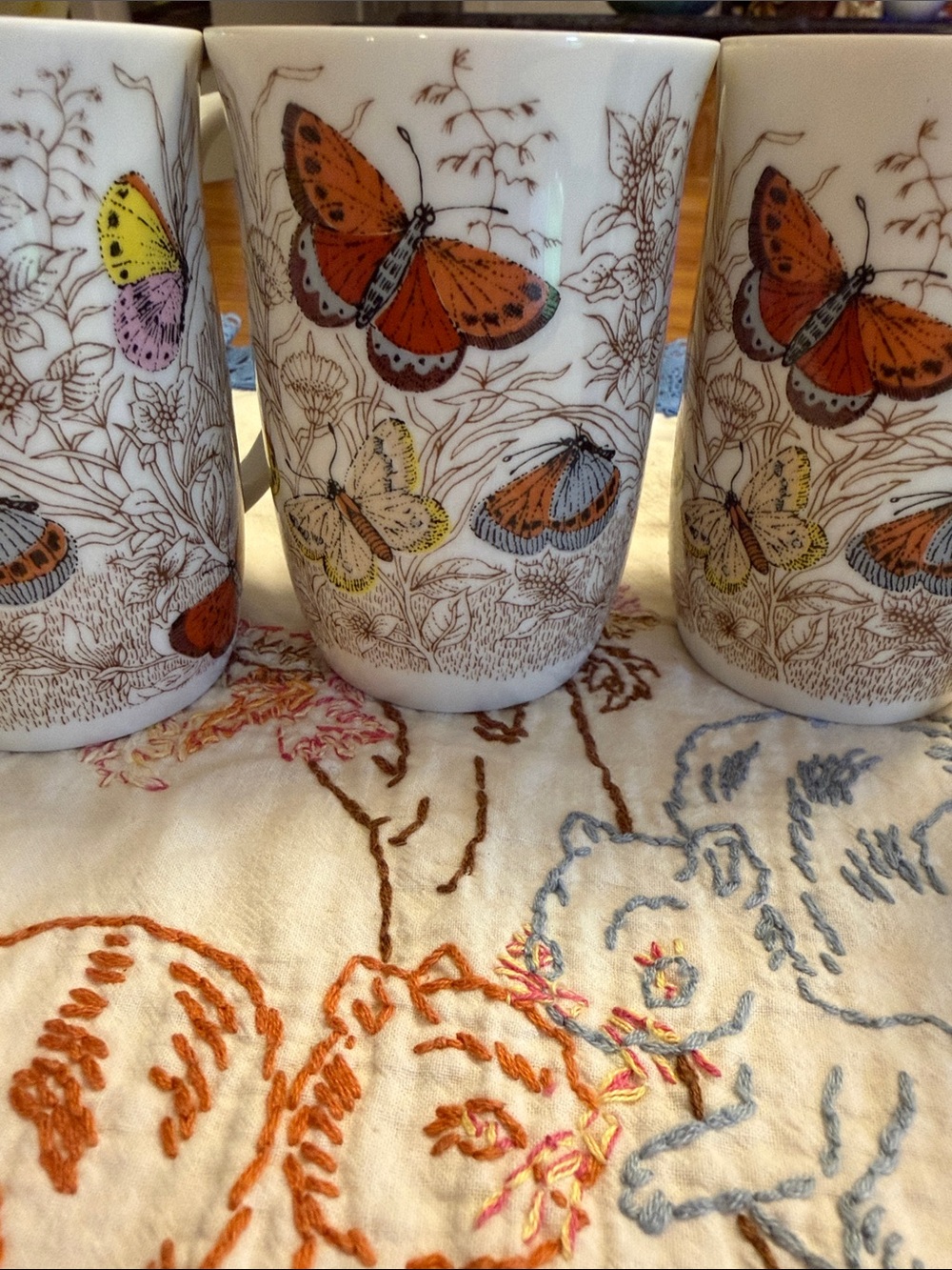 1970’s Fitz And Floyd Neumann Marcus Butterfly Garden Porcelain mugs 4